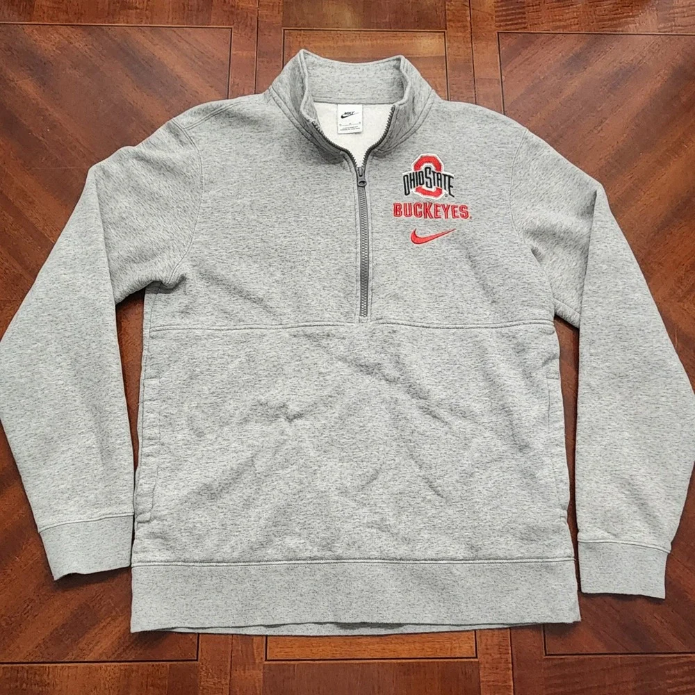 Nike Sweatshirt Mens M Grey Ohio State Buckeyes 1/4 Quarter Zip Pullover NCAA